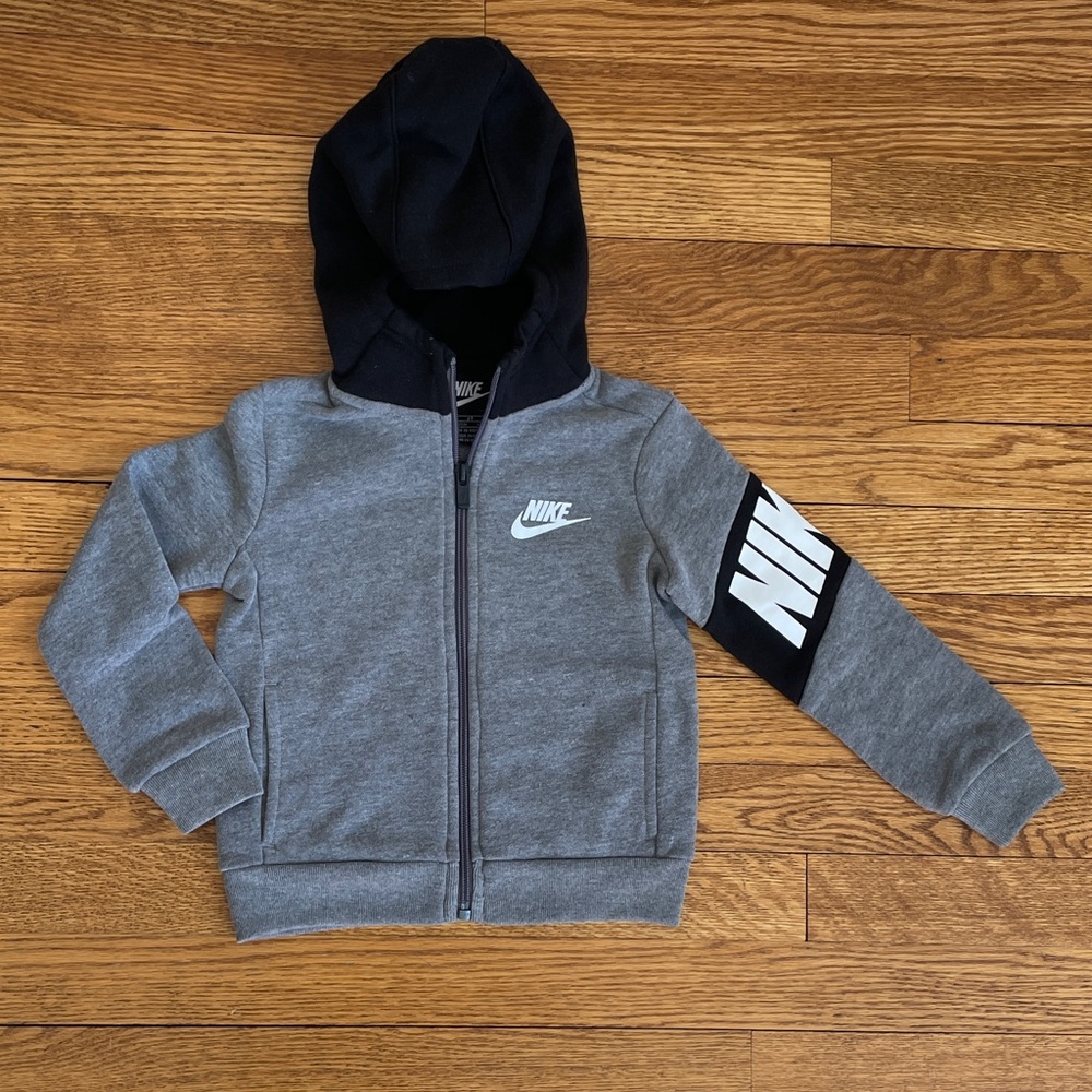 Nike Kids Black and Gray Zip-Up Hoodie